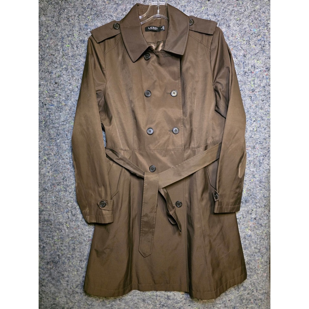 962 Lauren Ralph Lauren Brown Double Breasted Belted Trench Coat XL TG